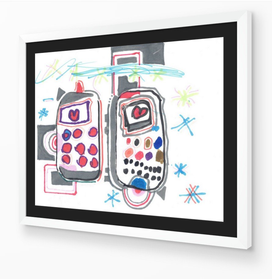 Framed in white with black mat